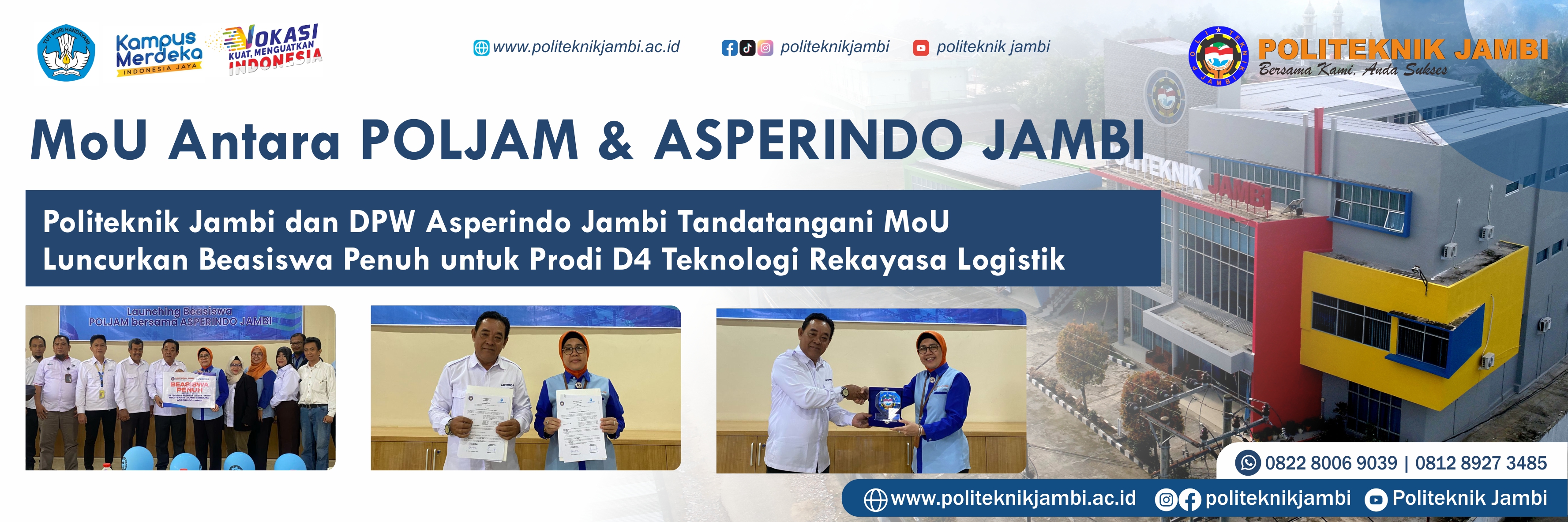 Politeknik Jambi dan DPW Asperindo Jambi Tandatangani MoU, Luncurkan Beasiswa Penuh untuk Prodi D4 Teknologi Rekayasa Logistik